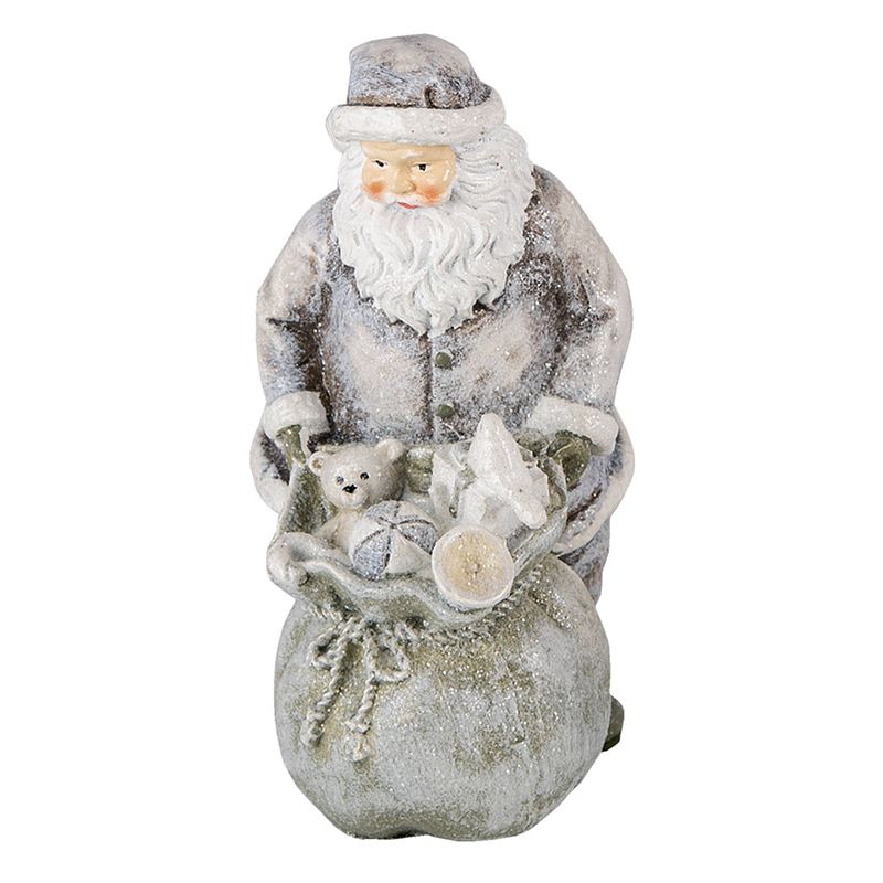 Foto van Haes deco - kerstman deco figuur 10x7x13 cm - grijs - kerst figuur, kerstdecoratie