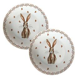 Foto van Haes deco - set van 2 ontbijtborden - ø 20x2 cm - porselein - rustic easter bunny