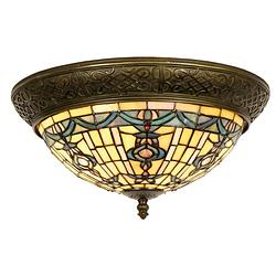 Foto van Clayre & eef tiffany plafondlamp / plafonnière uit de orchard serie - bruin, groen, geel, brons, wit - ijzer, glas