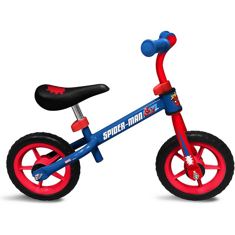 Foto van Skids control loopfiets met 2 wielen spider-man 10 inch junior rood/blauw