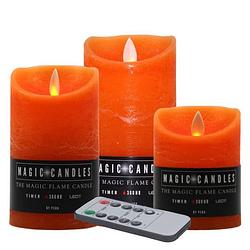 Foto van Kaarsen set van 3x stuks led stompkaarsen oranje met afstandsbediening - led kaarsen