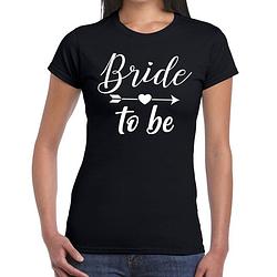 Foto van Bride to be tekst t-shirt met cupido pijl zwart dames - dames shirt bride to be- vrijgezellenfeest kleding m