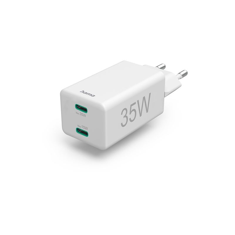 Foto van Hama snellader, 2x usb-c, pd/qualcomm, mini-oplader, 35 w oplader wit