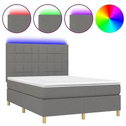 Foto van The living store boxspring met matras en led stof donkergrijs 140x190 cm - bed