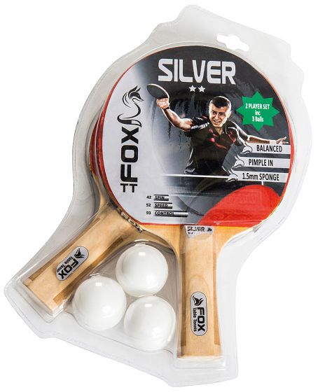 Foto van Fox tt tafeltennisset silver 2 star 23 cm hout/rubber 5 delig