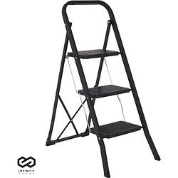 Foto van Infinity goods stevige huishoudtrap 3 treden - keukentrap inklapbaar - anti-slip - trap ladder - opvouwbaar - metaal -