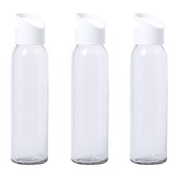 Foto van 6x stuks glazen waterfles/drinkfles transparant met schroefdop met wit handvat 470 ml - drinkflessen