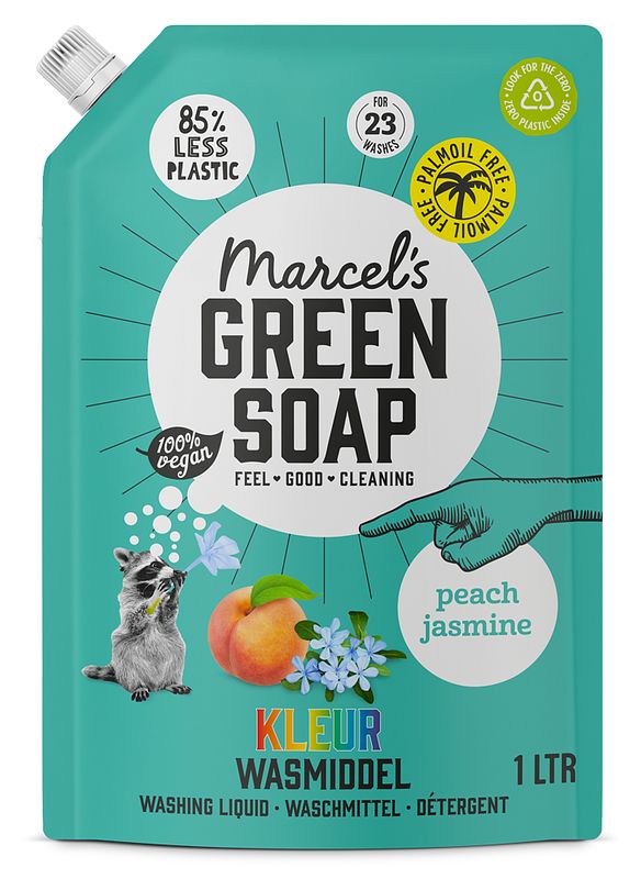 Foto van Marcels green soap perzik jasmijn kleur wasmiddel navulling