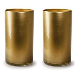 Foto van 2x stuks bloemenvazen - cilinder model glas - metallic goud - h30 x d15 cm - vazen