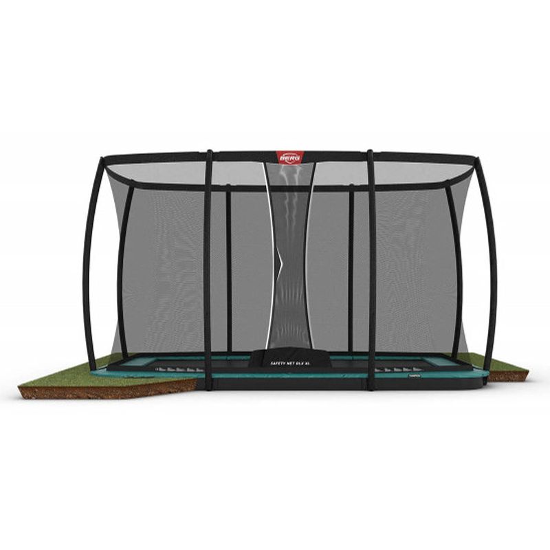 Foto van Berg trampoline ultim champion met safetynet deluxe xl - flatground - 410 x 250 - groen - met airflow pro springmat