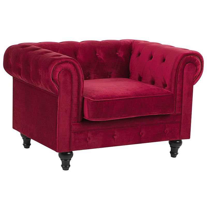 Foto van Beliani chesterfield - fauteuil-rood-fluweel