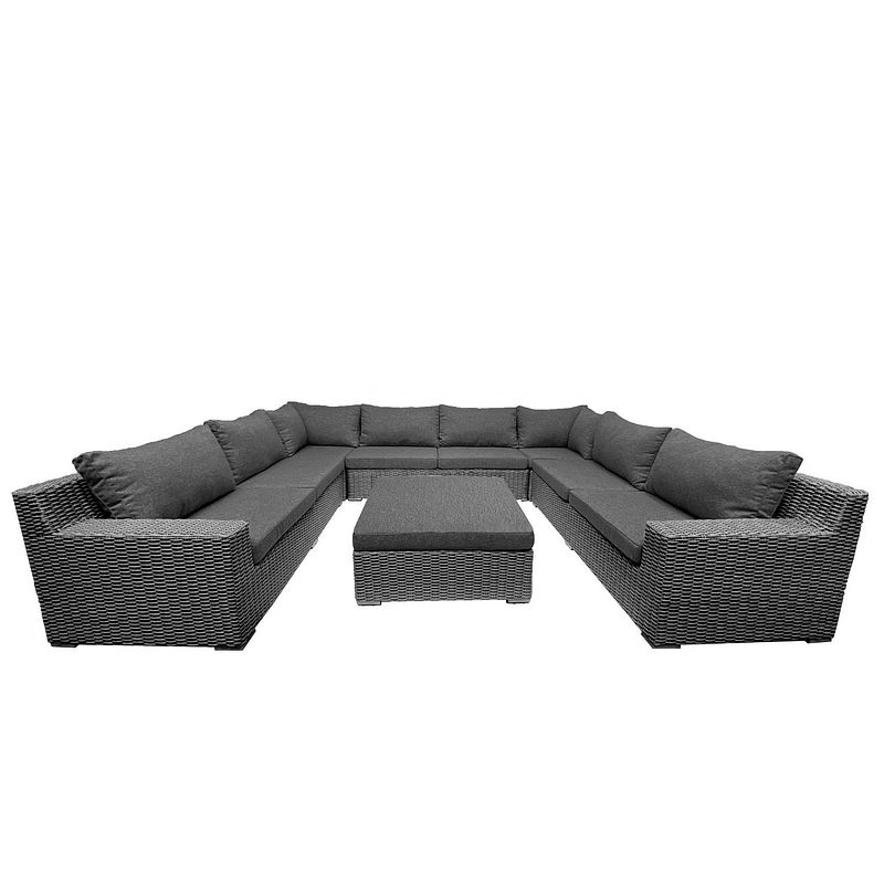 Foto van 8-persoons tuinset / loungeset colorado falcon grey / antraciet / zwart u-opstelling met antraciet kussens