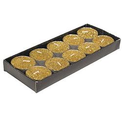Foto van Gerim waxinelichtjes kaarsjes- 10x - goud glitters 3,5 cm - waxinelichtjes