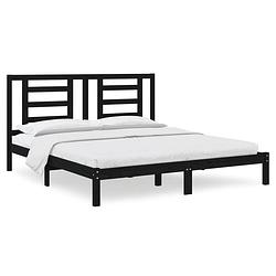 Foto van The living store houten bedframe - zwart - 205.5 x 185.5 x 31 cm - massief grenenhout