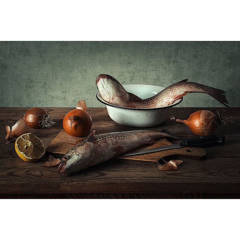 Foto van Inductiebeschermer - stillife fresh fish - 77x59 cm