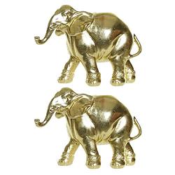 Foto van 2x stuks olifant woondecoratie dieren beeldjes 17 x 6 x 12 cm goud - beeldjes