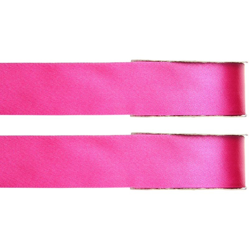 Foto van 2x hobby/decoratie fuchsia roze satijnen sierlinten 1,5 cm/15 mm x 25 meter - cadeaulinten