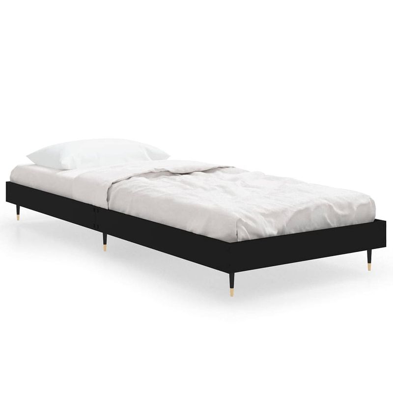 Foto van The living store bedframe - zwart - 193 x 78 x 20 cm - hoge kwaliteit hout - metalen poten - multiplex lattenbodem