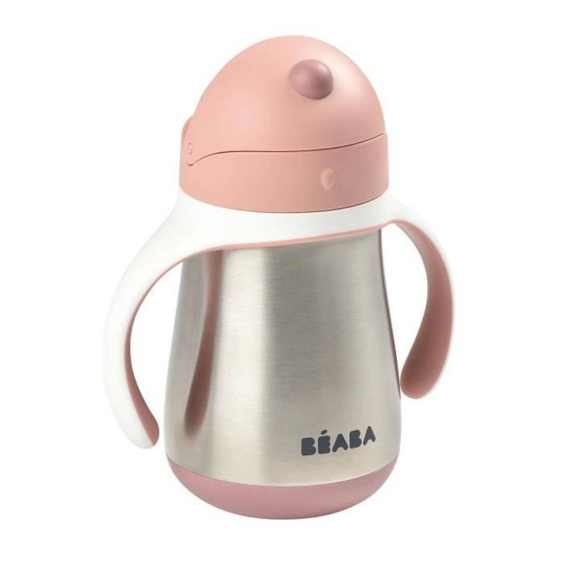 Foto van Beaba rvs beker met rietje 250 ml - oud roze