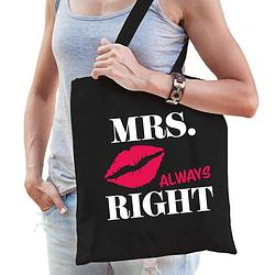 Foto van Mrs always right tasje met lippen dames - feest boodschappentassen