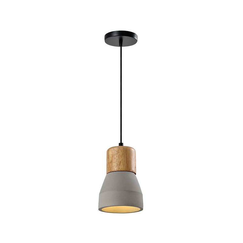 Foto van Quvio hanglamp langwerpig beton met hout grijs - quv5144l-grey