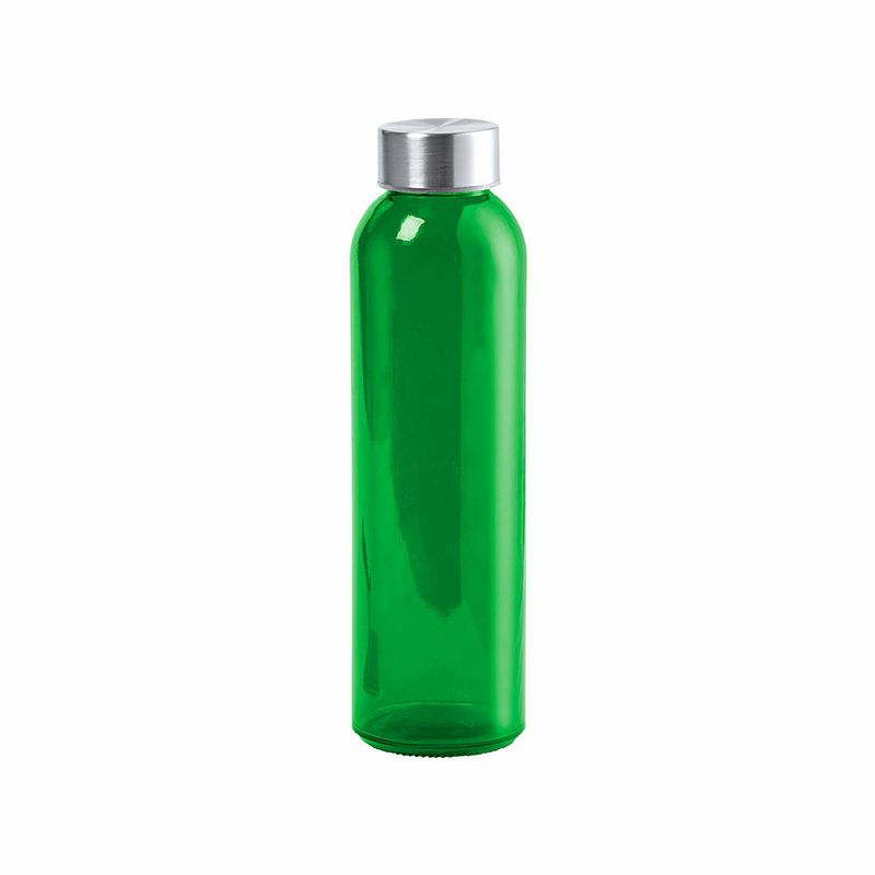 Foto van Glazen waterfles/drinkfles/sportfles - groen transparant - met rvs dop - 500 ml - drinkflessen