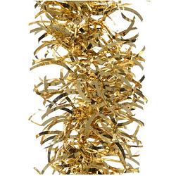 Foto van 1x kerstslingers golvend goud 10 cm breed x 270 cm - guirlande folie lametta - gouden kerstboom versieringen