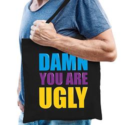 Foto van Damn you are ugly cadeau tas zwart voor heren - feest boodschappentassen