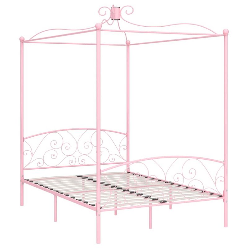 Foto van The living store hemelbedframe - metaal - roze - 211 x 129 x 227 cm - 120 x 200 cm - montage vereist