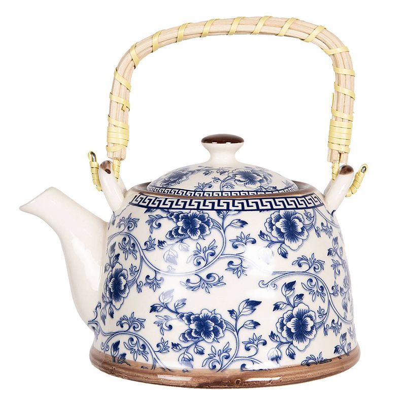 Foto van Haes deco - chinese theepot - porselein - chinese blauw bloemen - theepot 800 ml - traditioneel theeservies, theekan