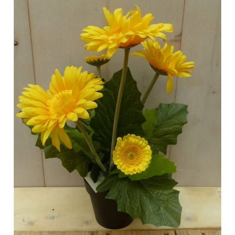 Foto van Warentuin mix - kunstgerbera geel in pot 25 cm