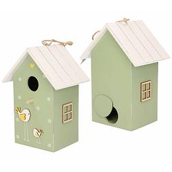 Foto van 2x stuks nestkast/vogelhuisje hout groen met wit dak 15 x 12 x 22 cm - vogelhuisjes