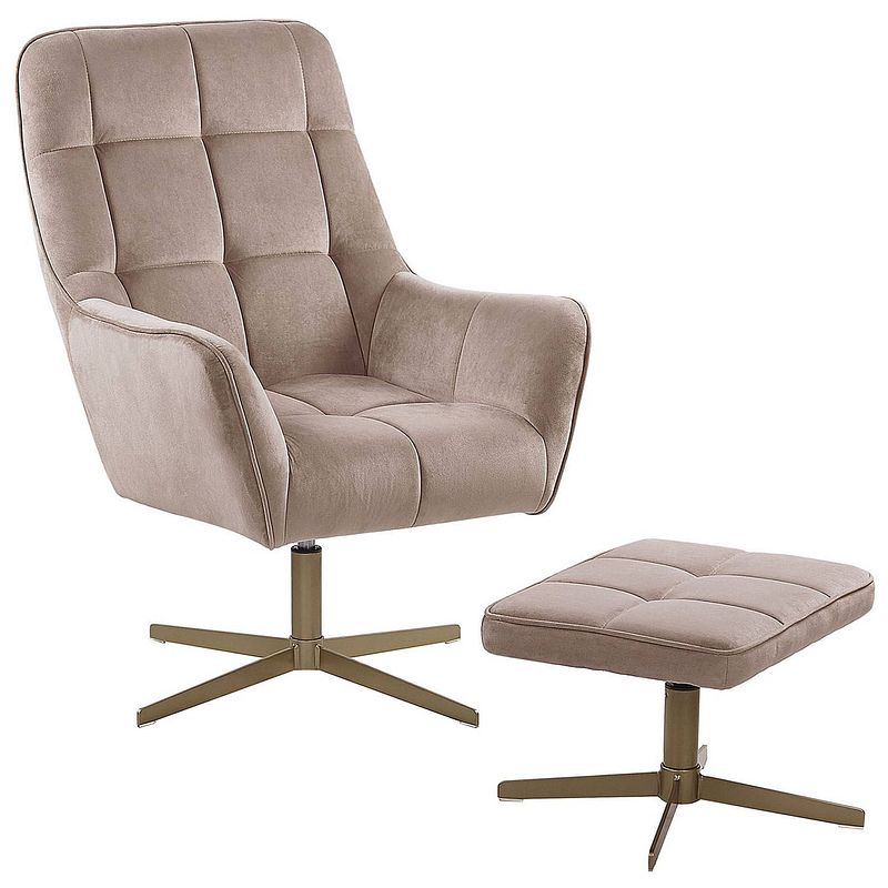 Foto van Beliani molle - fauteuil met hocker-beige-fluweel