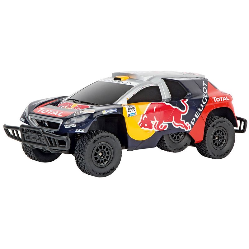 Foto van Carrera raceauto radiografisch red bull peugeot 08 dkr 16 1:16