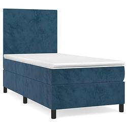 Foto van The living store boxspringbed - fluweel - donkerblauw - 203x100x118/128cm - pocketvering - middelharde ondersteuning