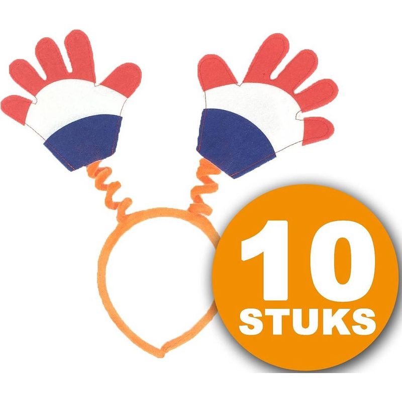 Foto van Oranje diadeem 10 stuks oranje diadeem met handjes feestartikelen oranje hoofddeksel feestkleding ek/wk voetbal