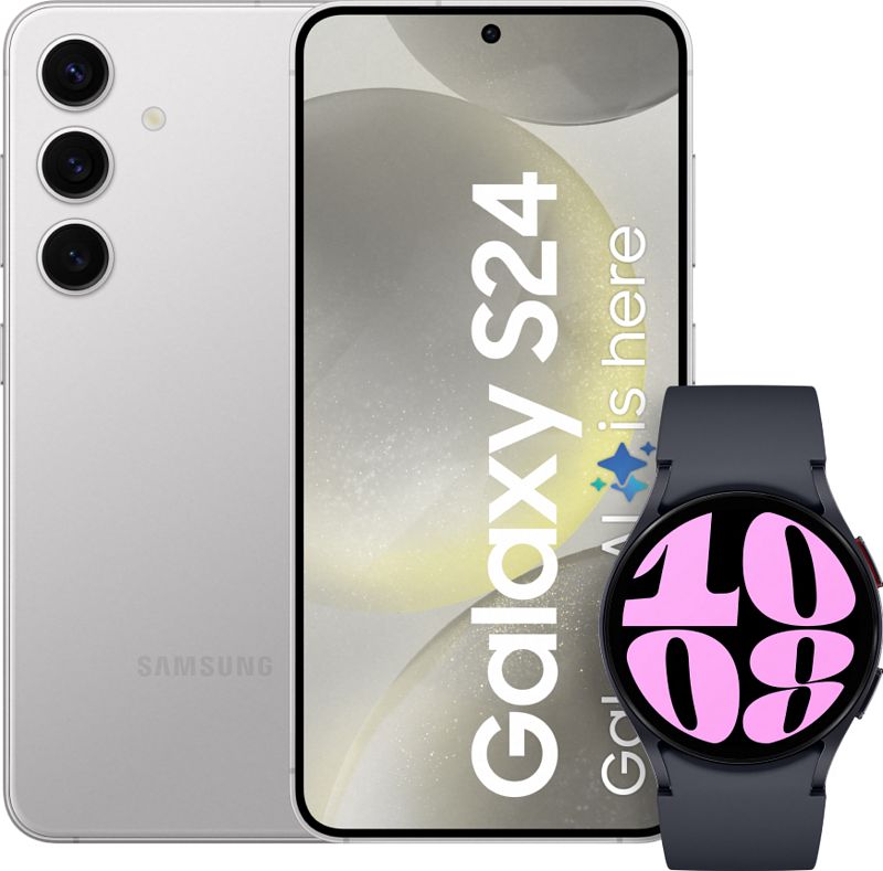 Foto van Samsung galaxy s24 128gb grijs + galaxy watch 6 zwart 40mm