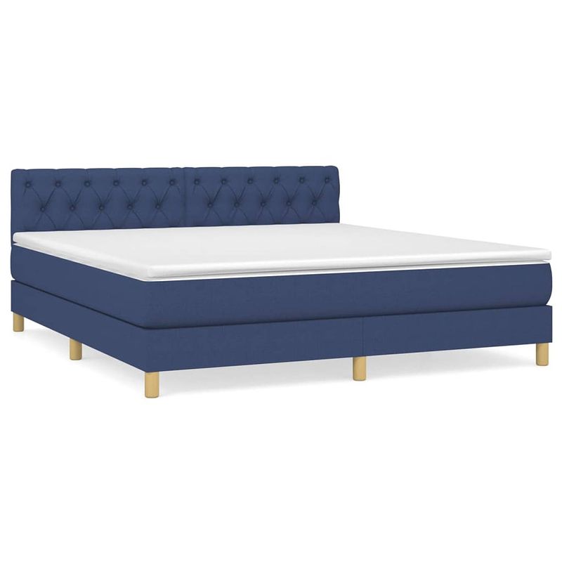 Foto van The living store boxspringbed - blauw - 203 x 160 x 78/88 cm - duurzaam materiaal - verstelbaar hoofdbord -