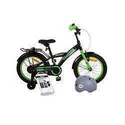 Foto van Volare kinderfiets thombike - 12 inch - zwart/geel - inclusief fietshelm + accessoires