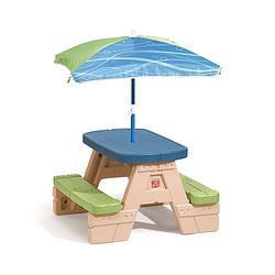 Foto van Step2 sit and play picknicktafel voor 4 kinderen met parasol picknick set voor kind van plastic / kunststof