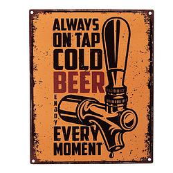 Foto van Clayre & eef tekstbord 20x25 cm oranje ijzer biertap always on tap cold beer wandbord spreuk wandplaat oranje wandbord