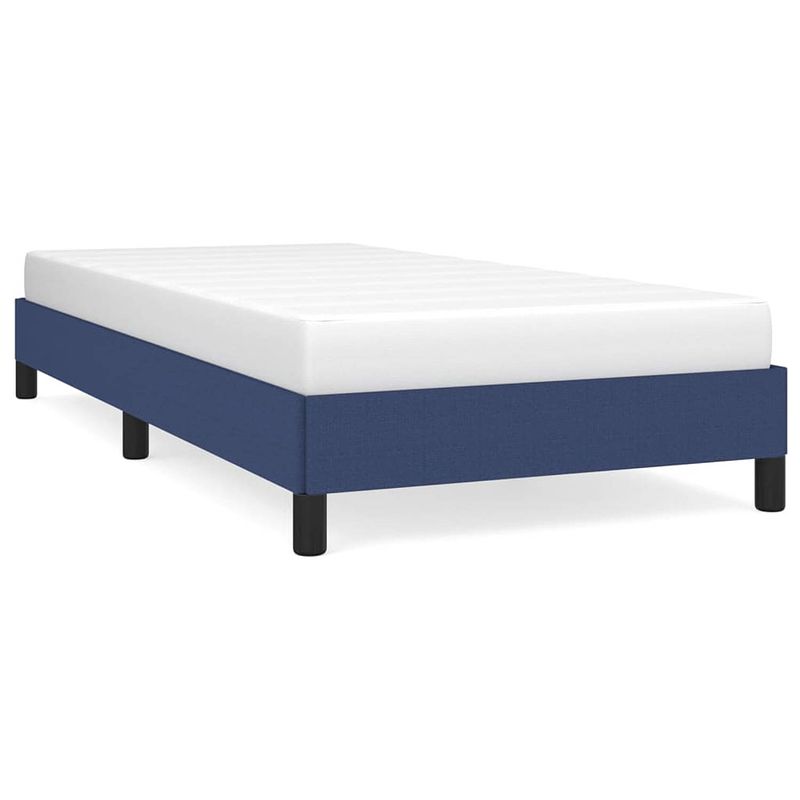 Foto van The living store bedframe blauw 193 x 93 x 25 cm - polyester - multiplex - ondersteunende poten