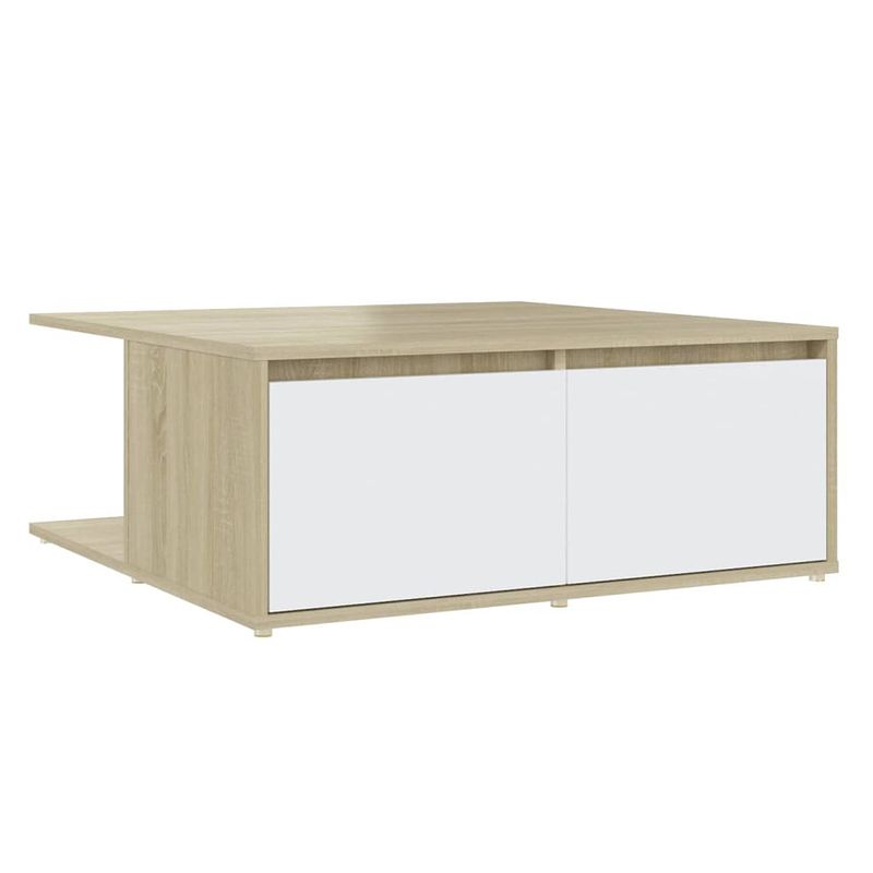 Foto van The living store salontafel - eenvoudige woonkamertafel - wit/sonoma eiken - 80x80x31cm - stabiel en duurzaam