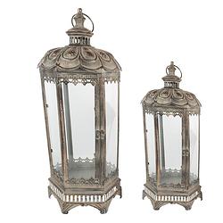 Foto van Clayre & eef lantaarns set van 2 62 cm goudkleurig metaal glas kaarsenhouder sfeerverlichting goudkleurig kaarsenhouder