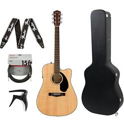 Foto van Fender cd-60sce natural elektrisch-akoestische westerngitaar + koffer + accessoires