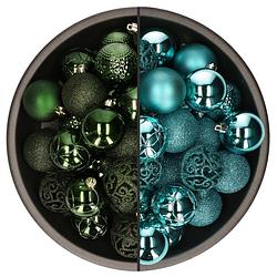 Foto van 74x stuks kunststof kerstballen mix van turquoise blauw en donkergroen 6 cm - kerstbal