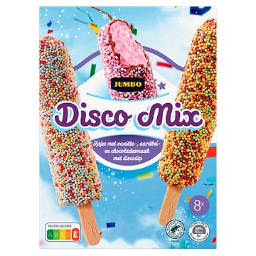 Foto van Jumbo disco ijslollies vanille aardbei en chocoladesmaak 8 stuks