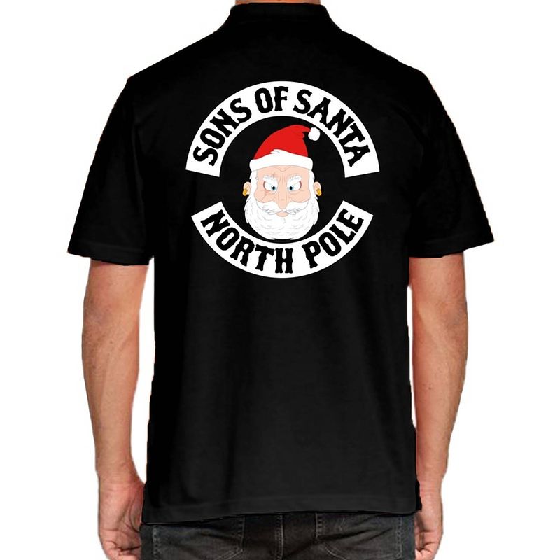 Foto van Zwarte kerspolo / kerstkleding sons of santa north pole voor heren m - kerst t-shirts