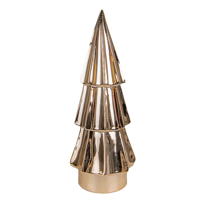 Foto van Clayre & eef beeld kerstboom 24 cm goudkleurig porselein kerstdecoratie beeld decoratie decoratieve accessoires