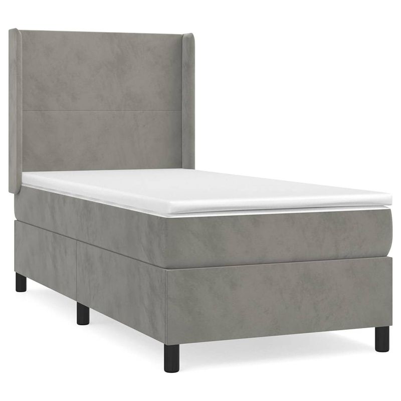 Foto van The living store fluwelen boxspringbed - lichtgrijs - 193x93x118/128 cm - pocketvering matras